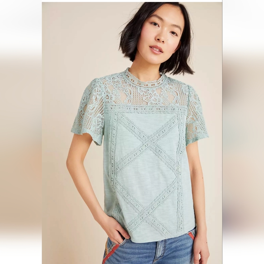 Anthropologie ELLA MARA Liliya Lace Top Mint Green